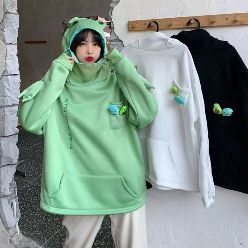 Kawaii Frog Hoodie: Adorable Y2K Aesthetic Pullover for Cute and Comfy Outfits