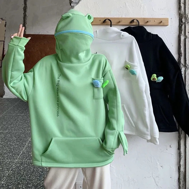 Kawaii Frog Hoodie: Adorable Y2K Aesthetic Pullover for Cute and Comfy Outfits