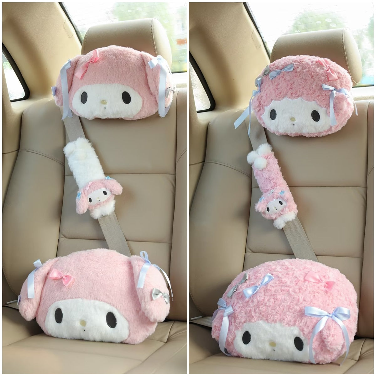 Kawaii Harajuku Aesthetic My Melody Sweet Piano Car Decoration Set with Headrest & Seatbelt Covers