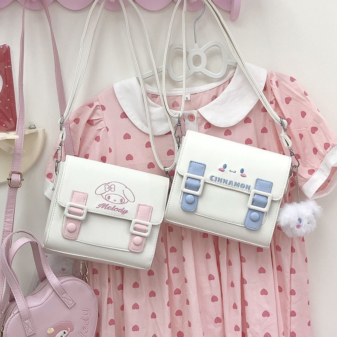 Kawaii Harajuku Aesthetic Pastel Satchel Bag featuring My Melody, Cinnamoroll & Kuromi