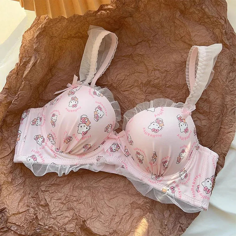 Kawaii Harajuku Pink Hello Kitty Lingerie Set - Cute Bra and Panties for Y2K Fashion