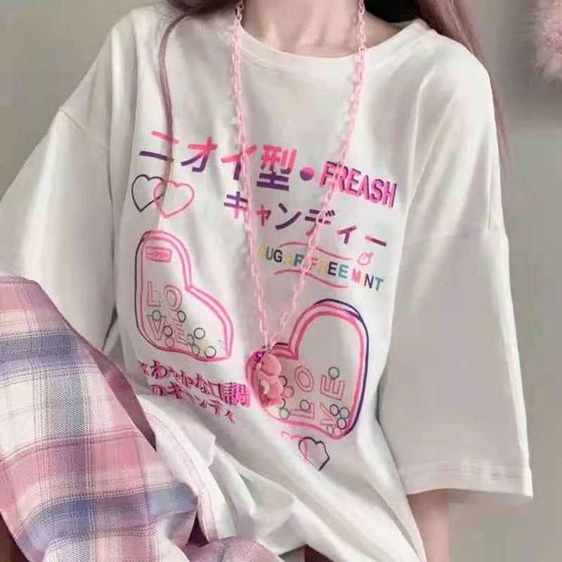 Kawaii Harajuku T-Shirt - Y2K Aesthetic Cute Top for Coquette and Soft Girl Styles