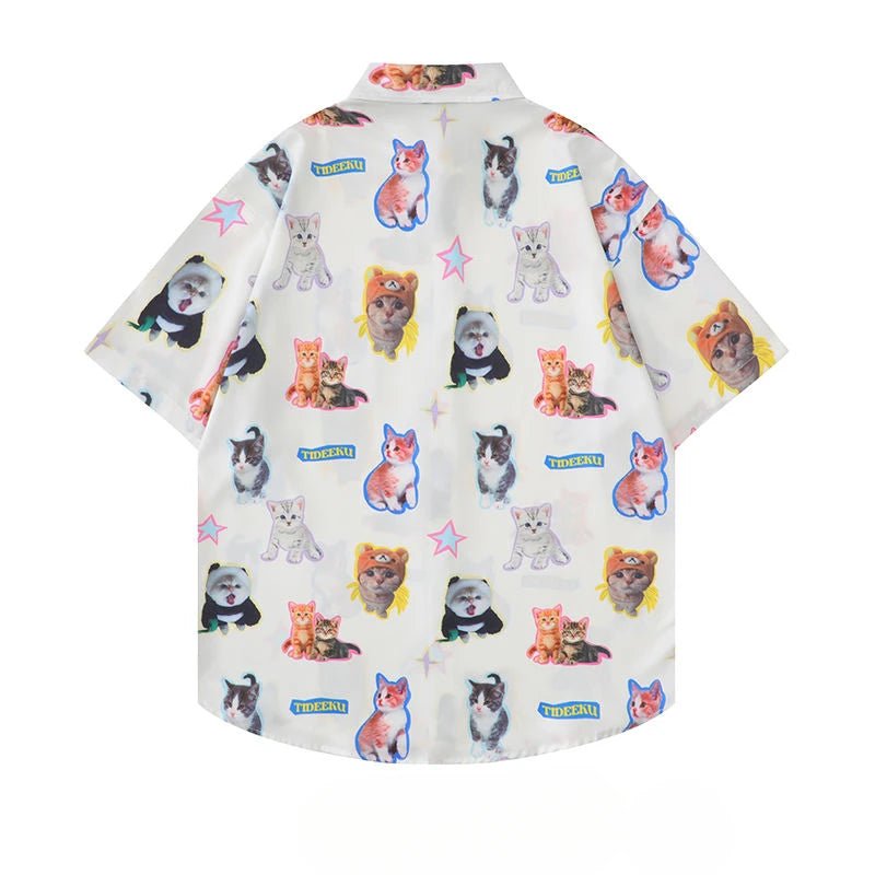 Kawaii Hello Kitty Print Button-Up Shirt for Cute Y2K Aesthetic Outfits