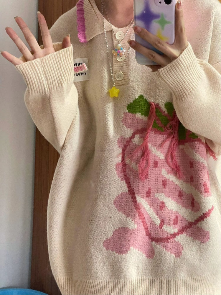 Kawaii Knitted Sweater in Y2K Style - Cute and Cozy for Aesthetic Outfits