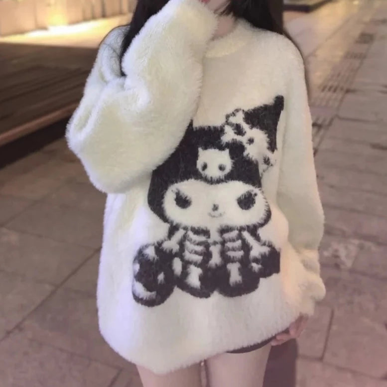 Kawaii Kuromi Skeleton Sweater for Women - Cute Halloween Y2K Fashion Top