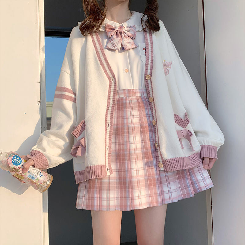 Kawaii Loose Fit Cute Embroidery Cardigan Sweater for Cozy Aesthetic Outfits