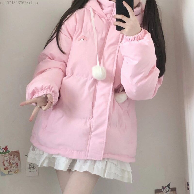 Kawaii My Melody Pink Puffer Jacket - Adorable Y2K Style Outerwear for Cute Aesthetic Looks