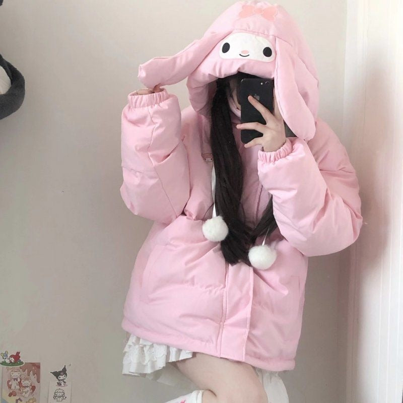 Kawaii My Melody Pink Puffer Jacket - Adorable Y2K Style Outerwear for Cute Aesthetic Looks