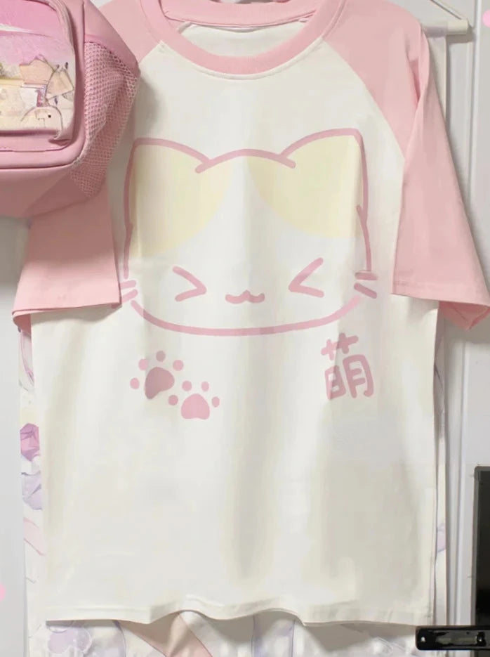 Kawaii Pastel Cat Graphic Tee - Cute Y2K Aesthetic Top for Cozy Outfits