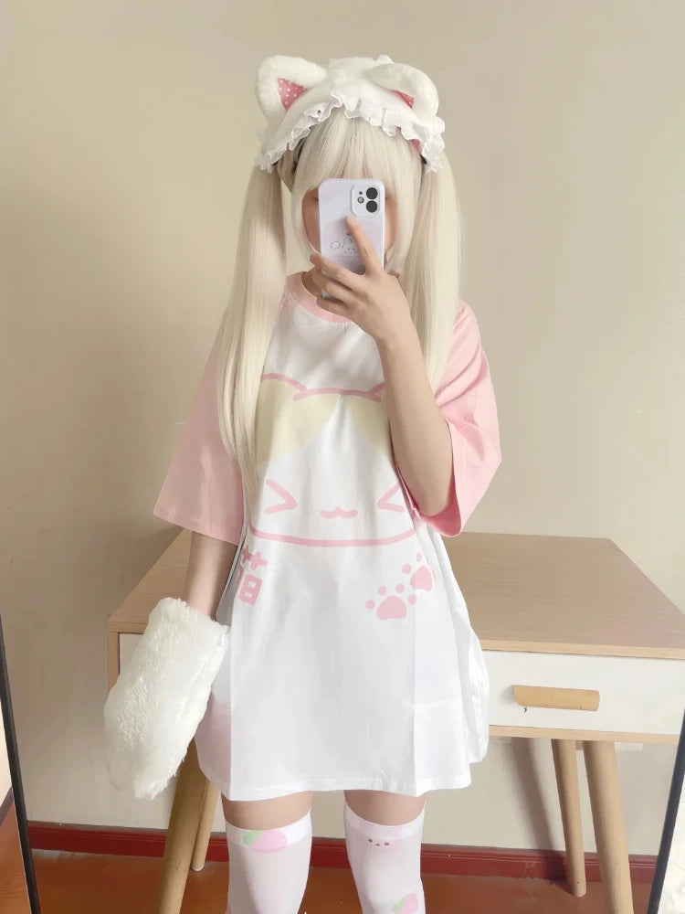 Kawaii Pastel Cat Graphic Tee - Cute Y2K Aesthetic Top for Cozy Outfits