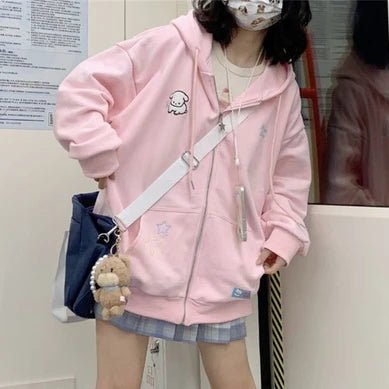 Kawaii Pink Zip Up Hoodie - Adorable Y2K Style for Cozy Aesthetic Outfits