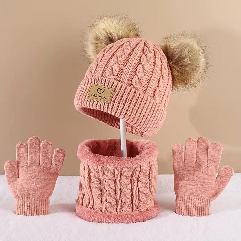 Kawaii Pom Pom Hat, Scarf & Gloves Set for Cozy Y2K Aesthetic Winter Style