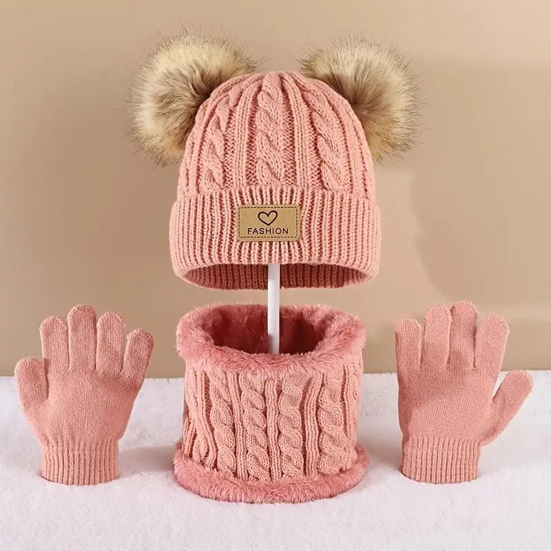 Kawaii Pom Pom Hat, Scarf & Gloves Set for Cozy Y2K Aesthetic Winter Style