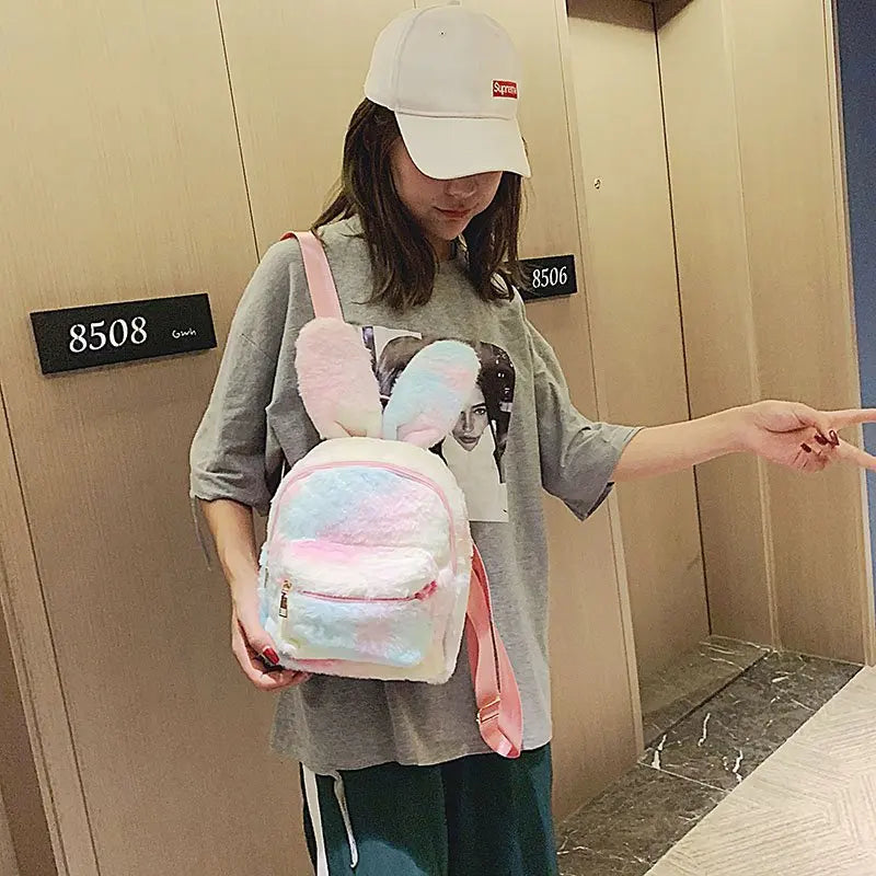 Kawaii Rabbit Furry Backpack - Cute Plush Bag for Y2K Aesthetic and Coquette Style