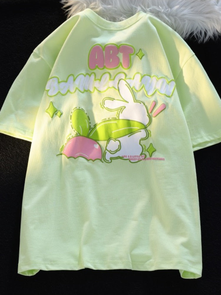 Kawaii Rabbit Graphic Tee - Adorable Y2K Style Top for Cute Aesthetic Outfits