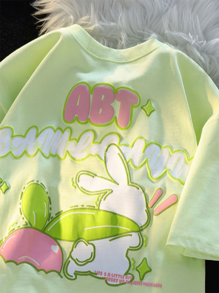 Kawaii Rabbit Graphic Tee - Adorable Y2K Style Top for Cute Aesthetic Outfits