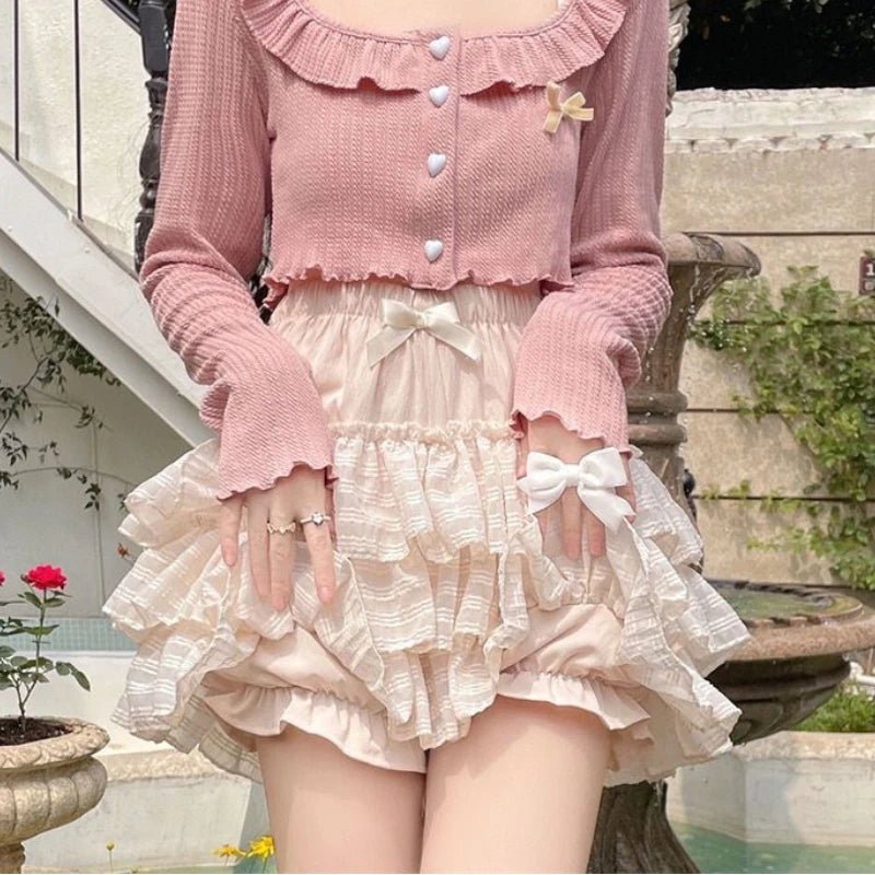 Kawaii Ruffle Pink Cargo Skirt for Y2K Fashion and Coquette Aesthetic Outfits