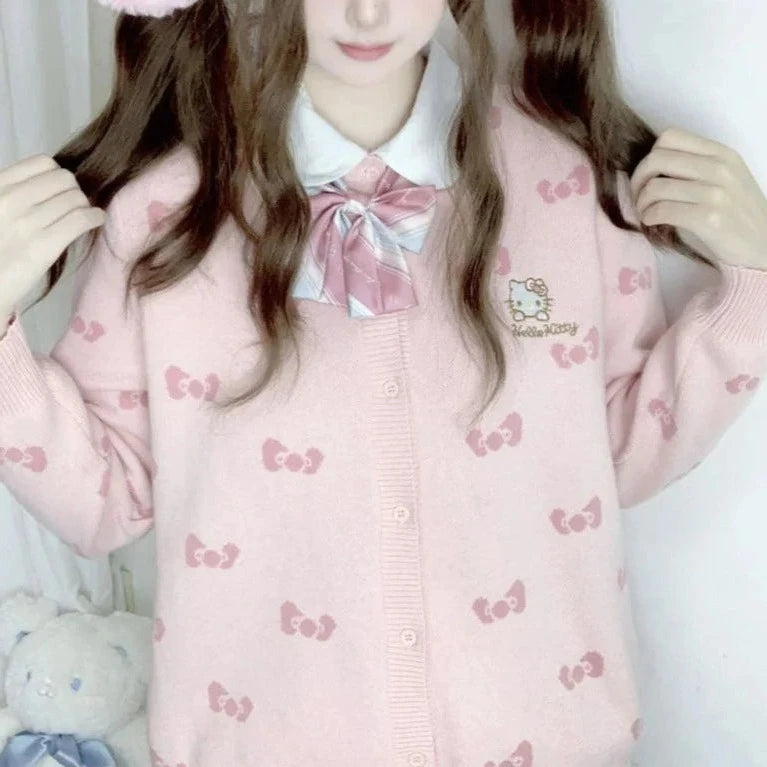 Kawaii Sanrio Oversized Hello Kitty Cardigan - Cute Y2K Aesthetic Layering Piece