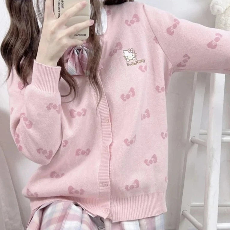 Kawaii Sanrio Oversized Hello Kitty Cardigan - Cute Y2K Aesthetic Layering Piece