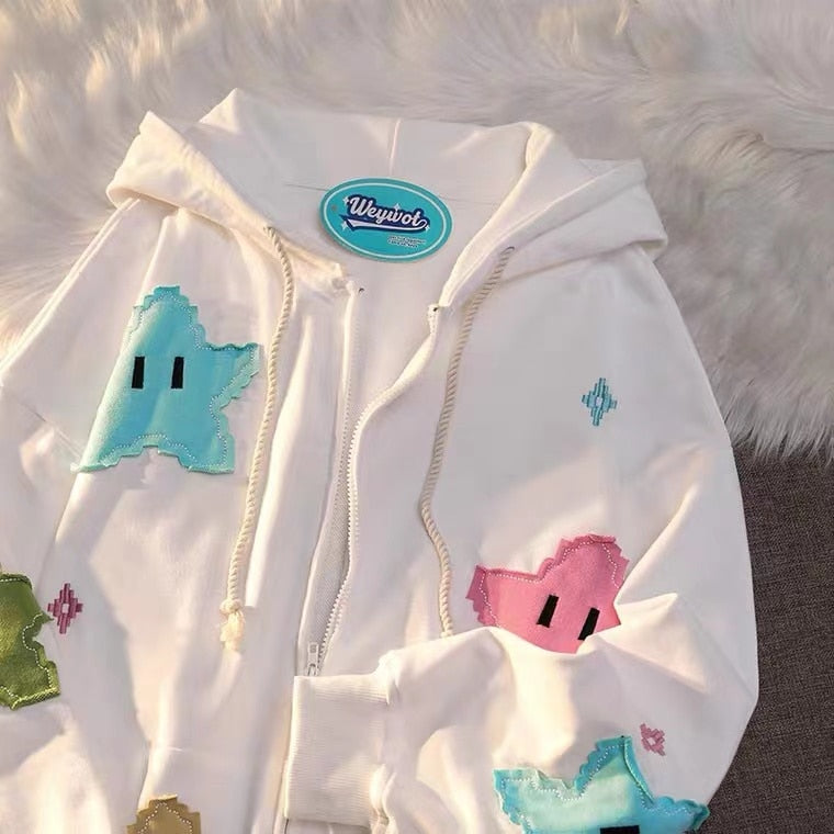 Kawaii Stars Y2K Hoodie - Cute Pastel Aesthetic Pullover for Cozy Style