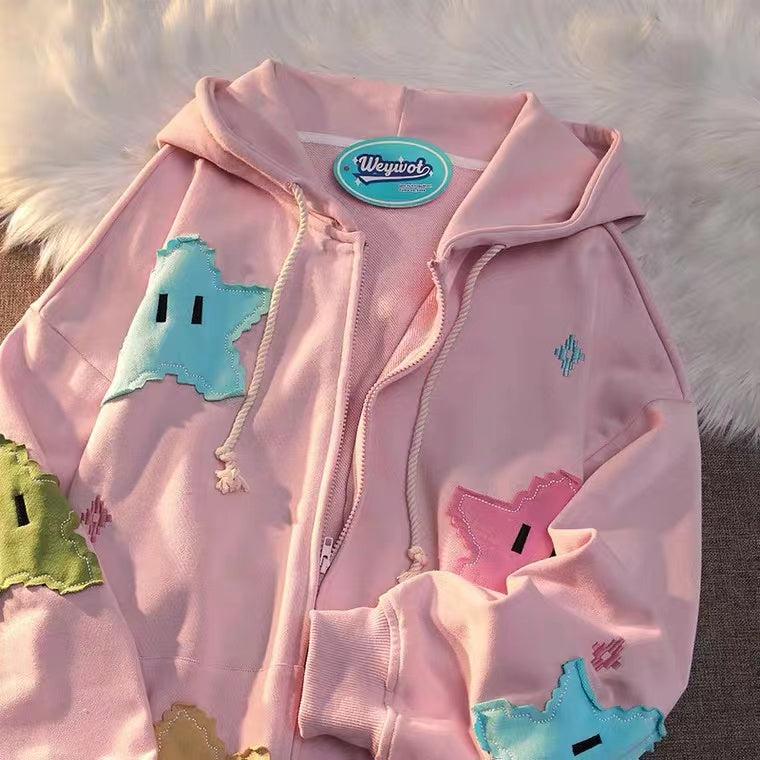 Kawaii Stars Y2K Hoodie - Cute Pastel Aesthetic Pullover for Cozy Style