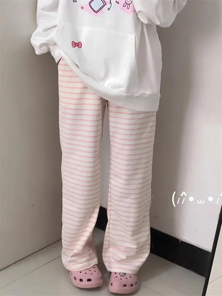 Kawaii Striped Y2K Pants for Cute Aesthetic Outfits and Comfy Everyday Wear