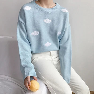 Kawaii Ulzzang Clouds Sweater - Cozy Y2K Aesthetic Knit for Cute Outfits and Layering