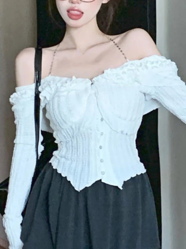 Kawaii White Ruffle Blouse - Cute Y2K Fashion Top for Coquette and Soft Girl Aesthetic