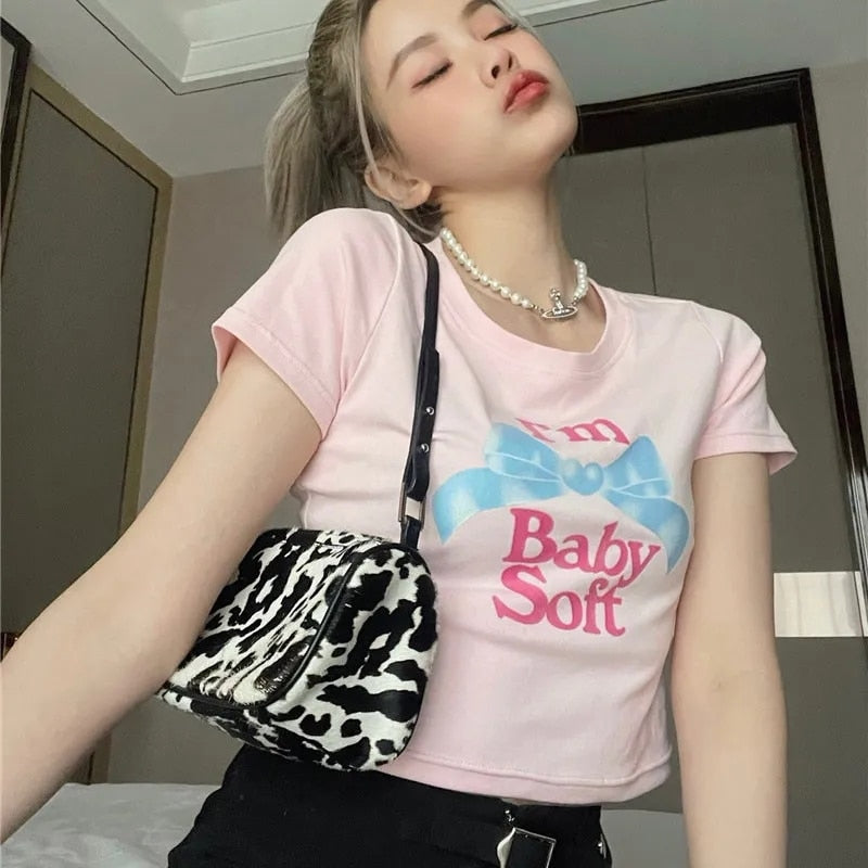 Kawaii Y2K Aesthetic Coquette Graphic Tee - Soft Baby Doll Style T-Shirt