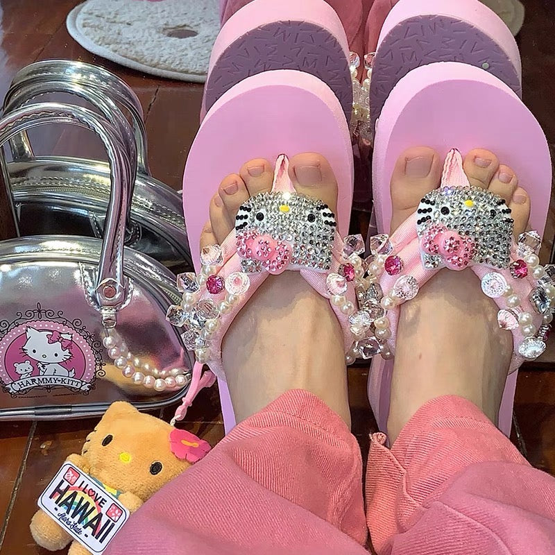 Kawaii Y2K Aesthetic Hello Kitty Platform Sandals for Cute Summer Outfits