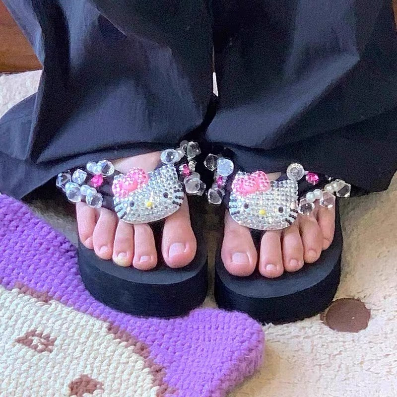 Kawaii Y2K Aesthetic Hello Kitty Platform Sandals for Cute Summer Outfits