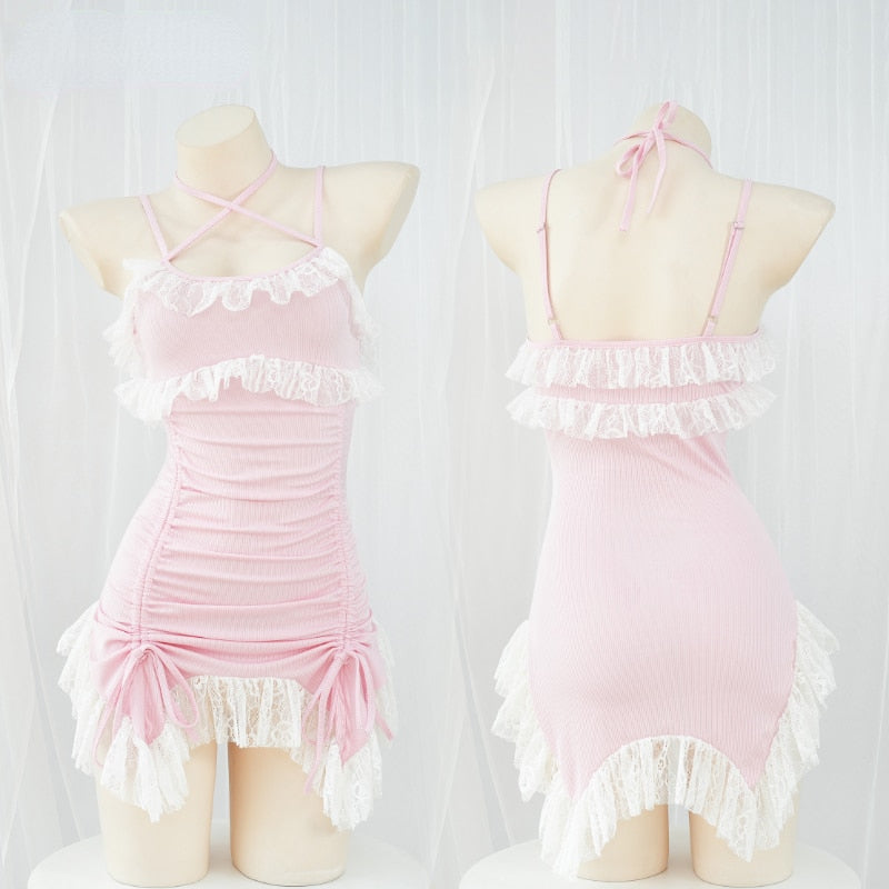 Kawaii Y2K Baby Pink Ruched Dress - Cute Coquette Aesthetic Fashion for Trendy Outfits