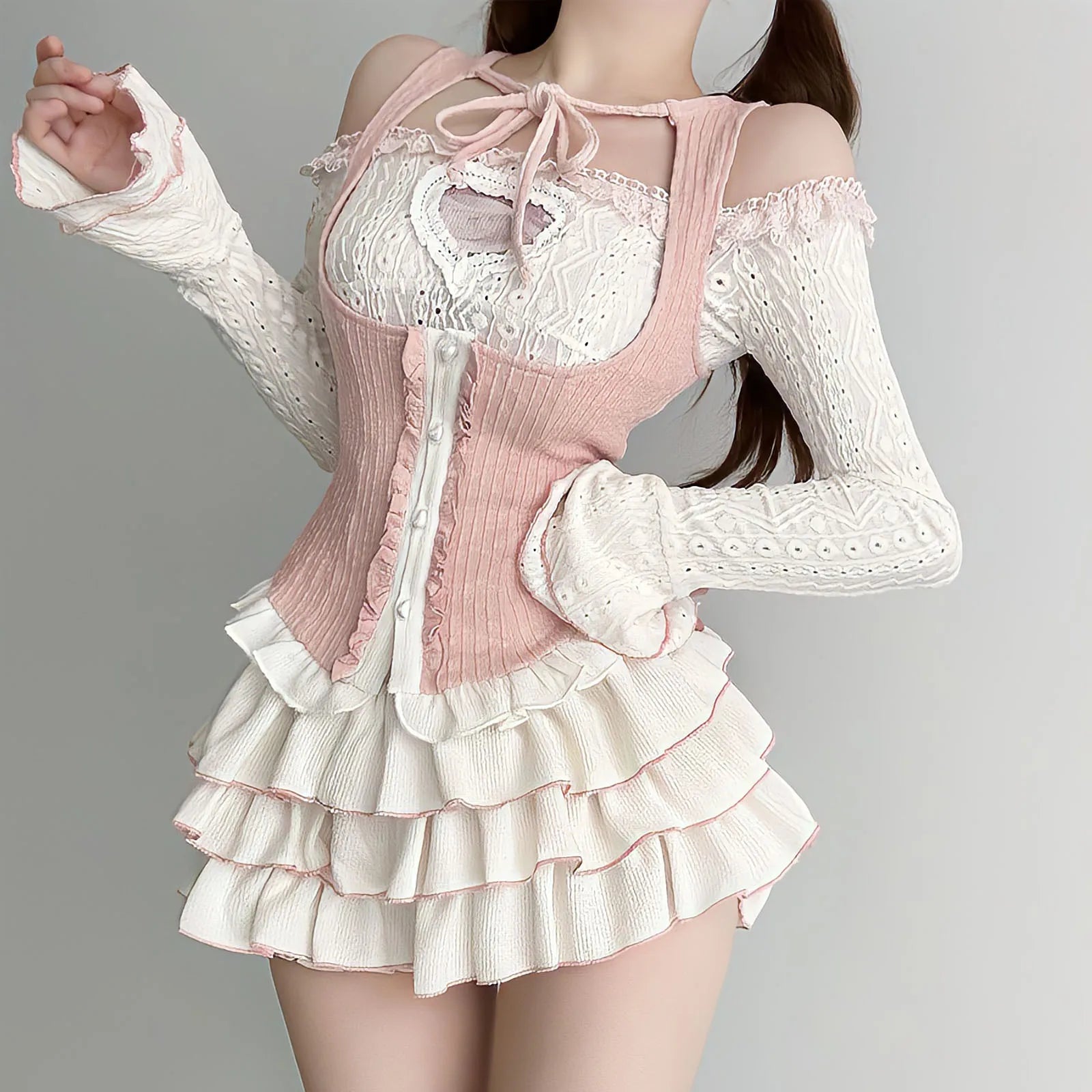 Kawaii Y2K Knitted Skirt Set for Cute Aesthetic Outfits and Cozy Style