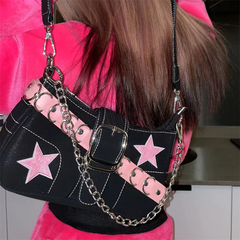 Kawaii Y2K Pink Stars Mini Shoulder Bag - Harajuku Gyaru Aesthetic Fashion Accessory