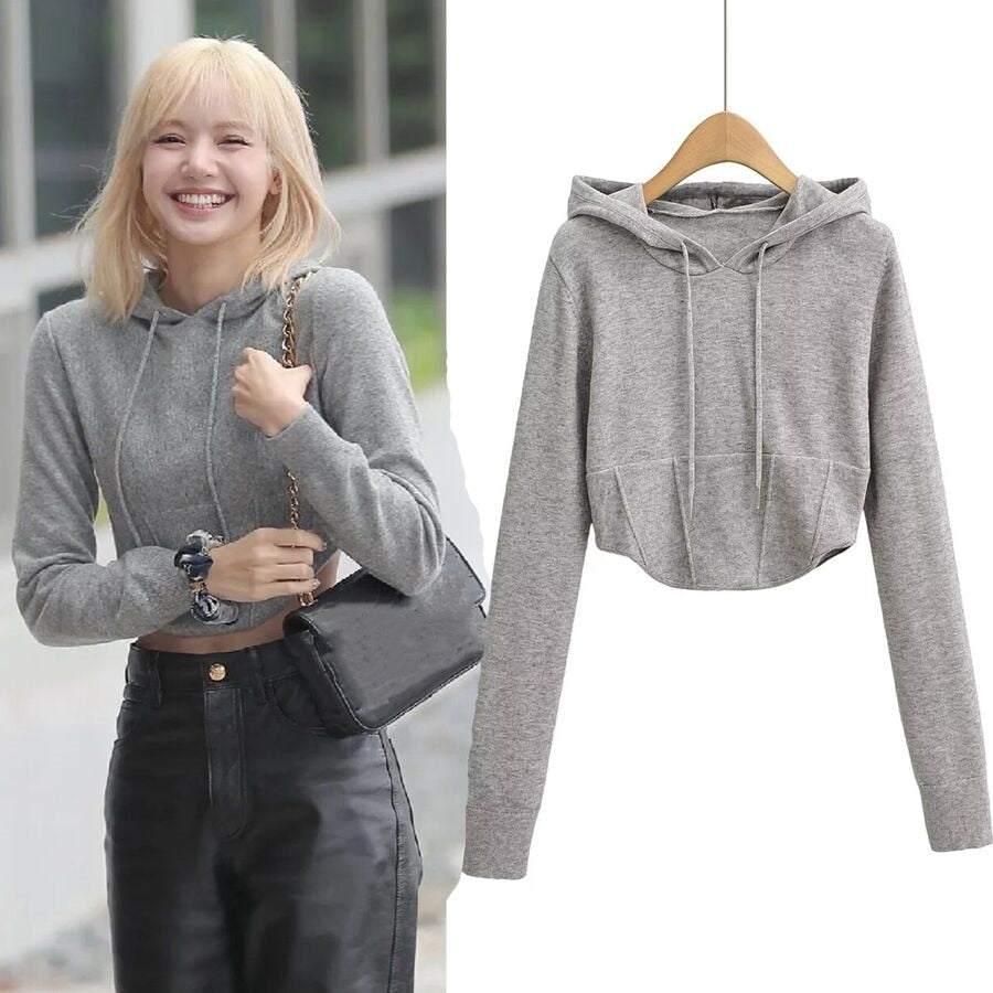 Korean Aesthetic Y2K Blackpink Lisa Inspired Casual Knit Corset Hoodie for Trendy Looks