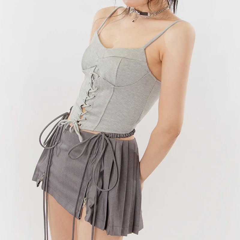 Korean Aesthetic Y2K Low Rise Pleated Mini Skirt for Trendy Coquette and Grunge Styles