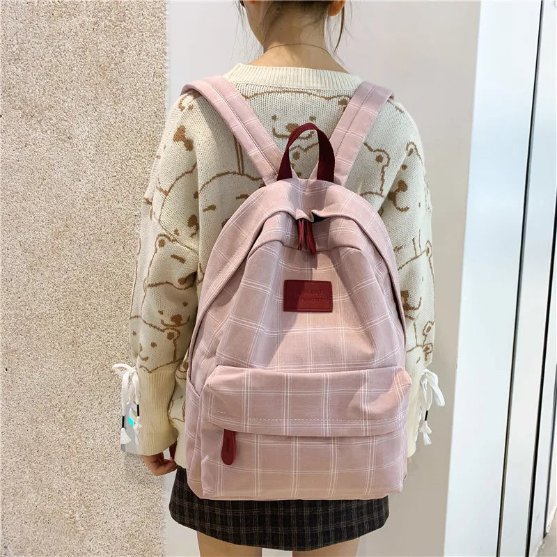 Korean Checkered School Bag - Y2K Aesthetic Backpack for Cute Coquette Style Outfits