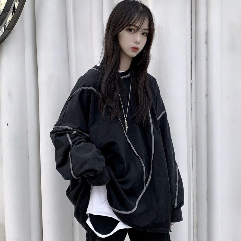 Korean Darkwear Aesthetic Sweatshirt - Y2K Grunge Style Comfy Hoodie for Trendy Looks