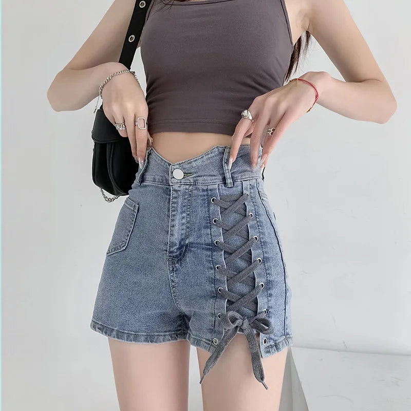 Korean High Waist Y2K Jean Shorts for Trendy Coquette and Grunge Aesthetic Outfits