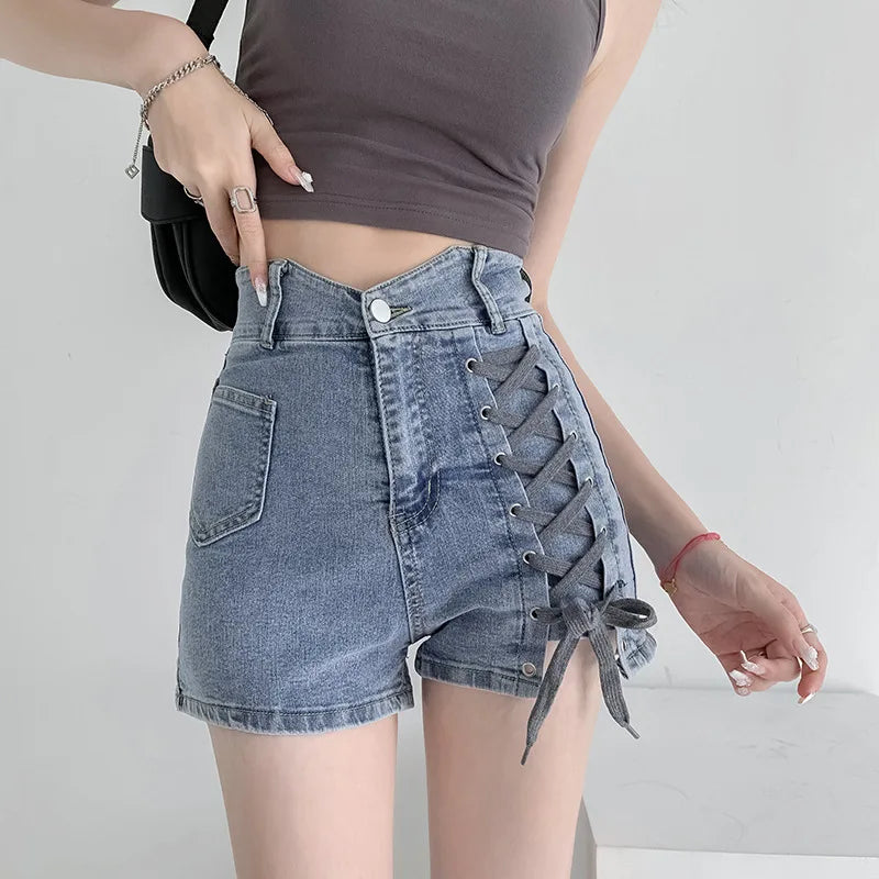 Korean High Waist Y2K Jean Shorts for Trendy Coquette and Grunge Aesthetic Outfits