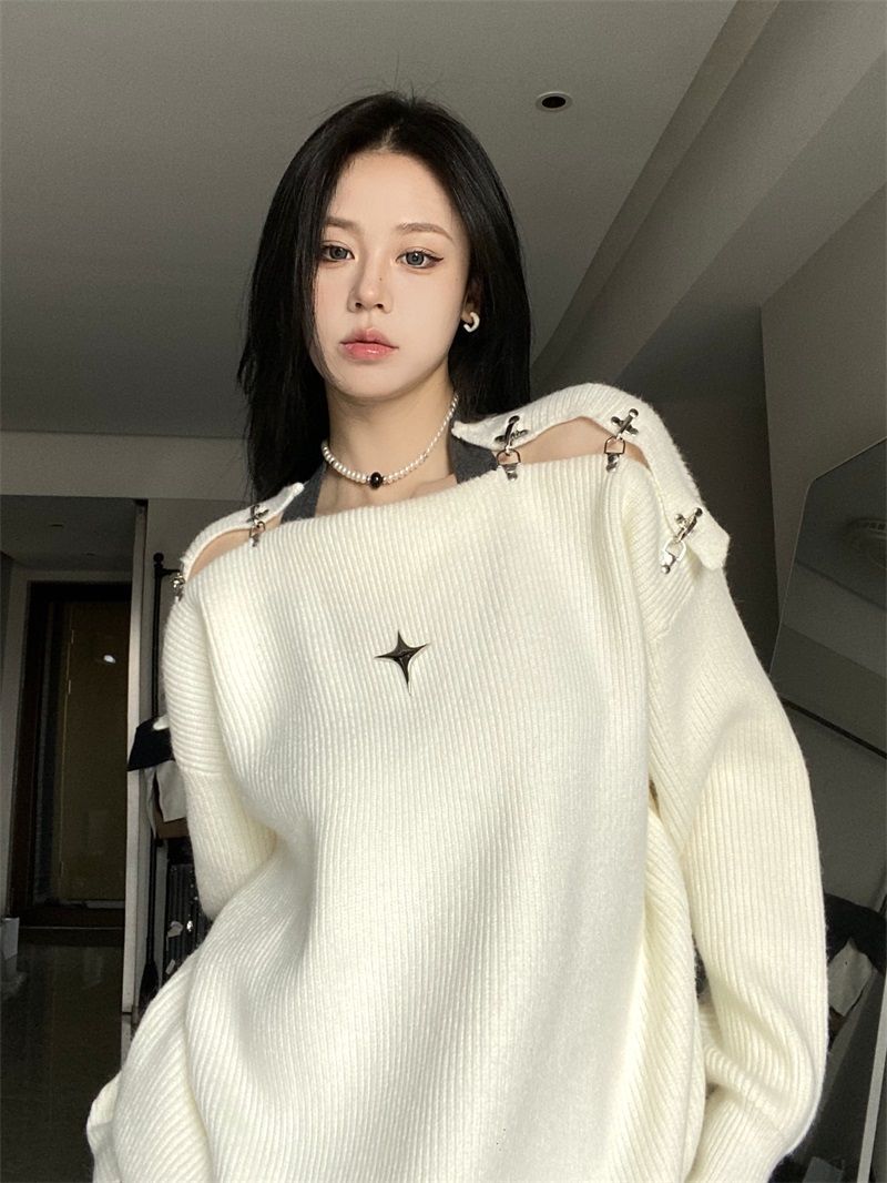 Korean Off-Shoulder Y2K Sweater - Trendy Coquette Aesthetic Top for Stylish Outfits