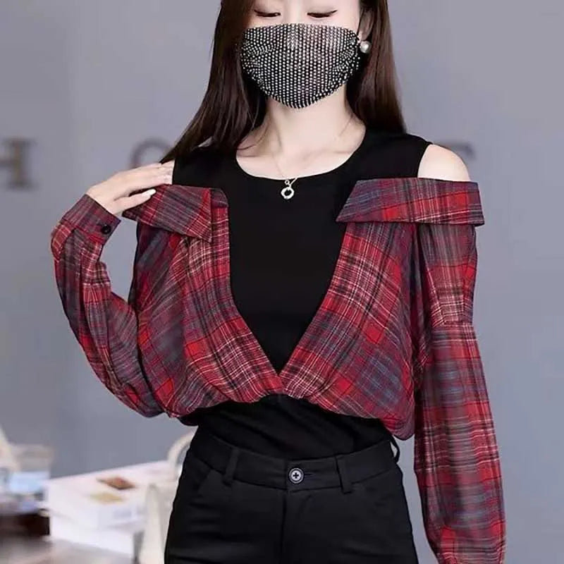 Korean Plaid Y2K Aesthetic Two-Piece Shirt Set for Trendy Coquette Style Outfits