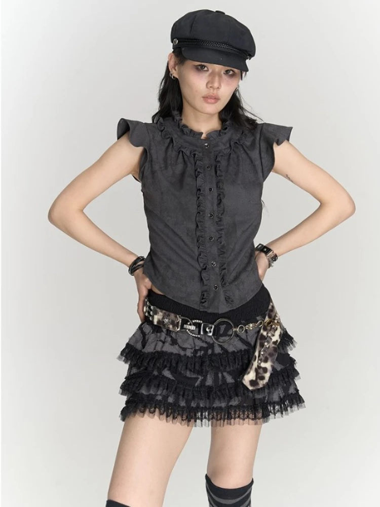 Korean Style Y2K Sleeveless Blouse - Cute Tops for Coquette Aesthetic Outfits