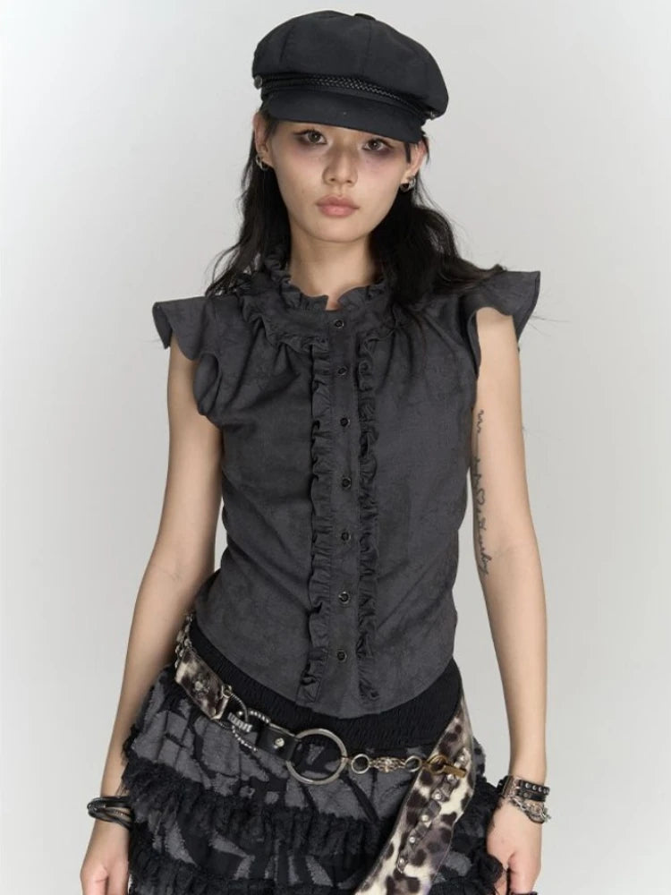 Korean Style Y2K Sleeveless Blouse - Cute Tops for Coquette Aesthetic Outfits