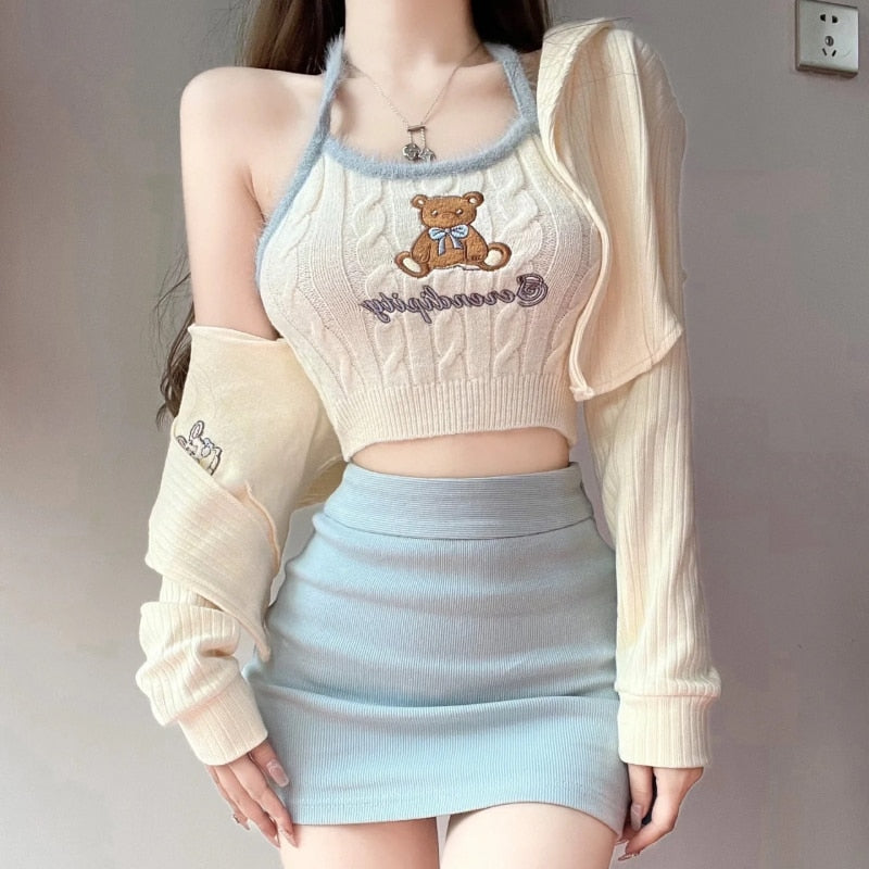 Korean Ulzzang Style Y2K Outfit Set - Cute Tops & Aesthetic Fashion Essentials