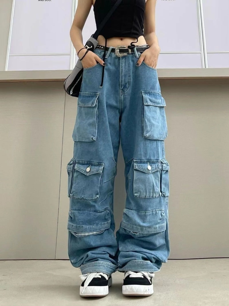 Korean Y2K Oversized Cargo Pants with Pockets for Trendy Coquette and Grunge Aesthetic