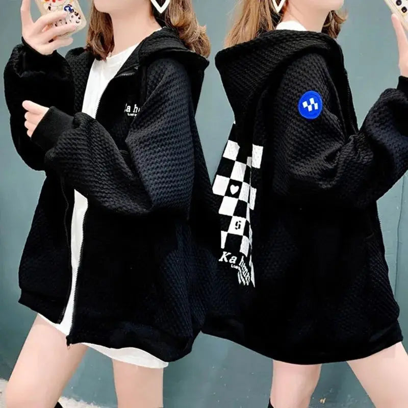 Korean Y2K Oversized Zipper Hoodie Jacket for Comfy Coquette Aesthetic Outfits