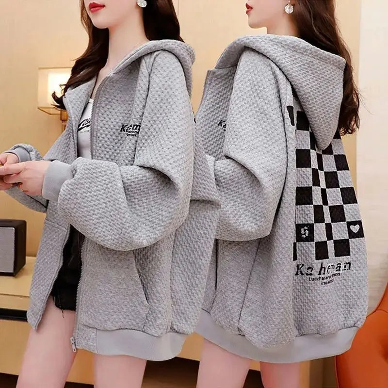 Korean Y2K Oversized Zipper Hoodie Jacket for Comfy Coquette Aesthetic Outfits