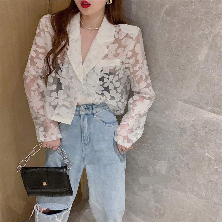 Lace Floral Long Sleeve Jacket - Y2K Aesthetic Layering Piece for Cute Outfits