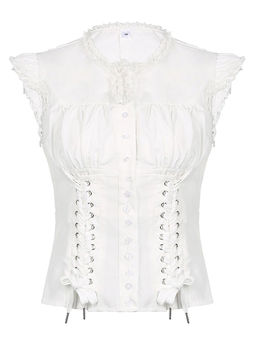 Lace Trim Cross Tie-Up Tank Top - Y2K Aesthetic Cute Top for Coquette and Grunge Styles